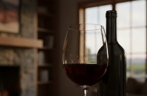 wine glass and a bottle